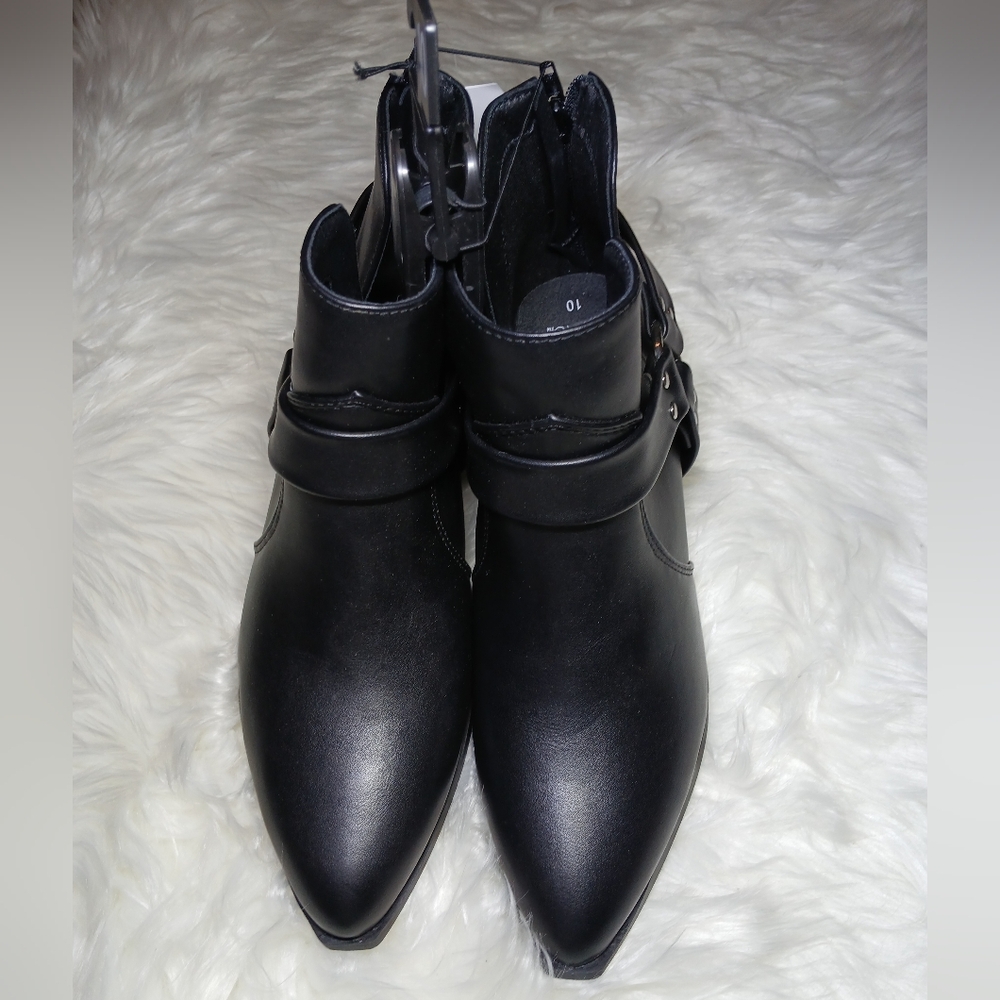 Time and Tru Black Ankle Booties with Buckle Detail